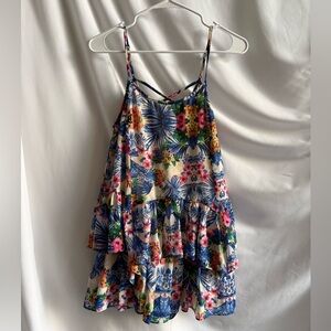 DO+BE Floral Tiered Romper in Blue, Pink, Green